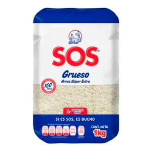 Bolsa de Arroz SOS Súper Extra Azul de 1 kg, arroz grueso ideal para cocinar platillos mexicanos. Perfecto para enviar a México desde Estados Unidos.