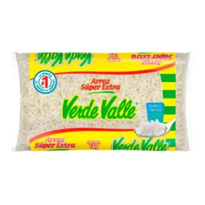 Bolsa de Arroz Súper Extra Verde Valle 1 kg, grano largo y uniforme. Ideal para enviar a México desde EUA con Enviadespensa.com.