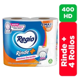 Papel Higiénico Regio Rinde + 400 HD 4 pzas.