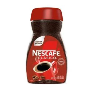 Frasco de Café Soluble Nescafé Clásico de 120 gramos con tapa roja.